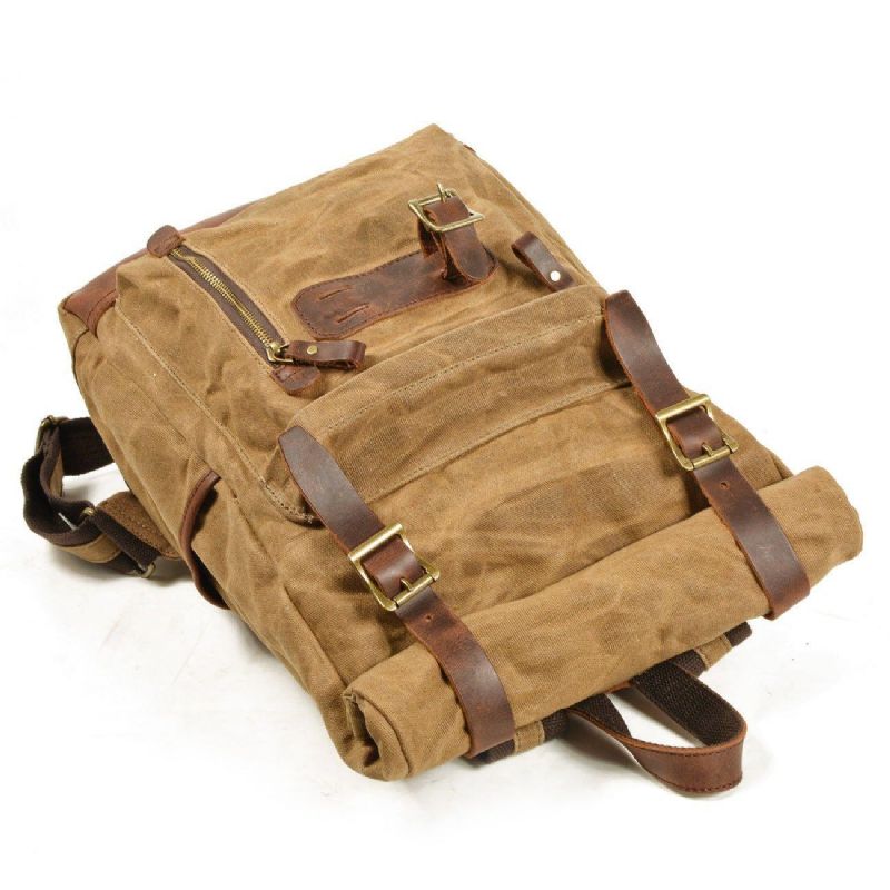 Rolltop-rucksack Aus Gewachstem Canvas Im Vintage-stil Mit Laptop-hülle