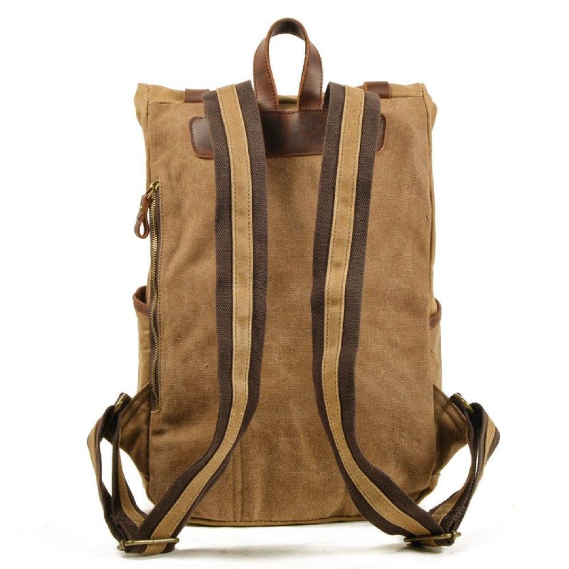 Rolltop-rucksack Aus Gewachstem Canvas Im Vintage-stil Mit Laptop-hülle