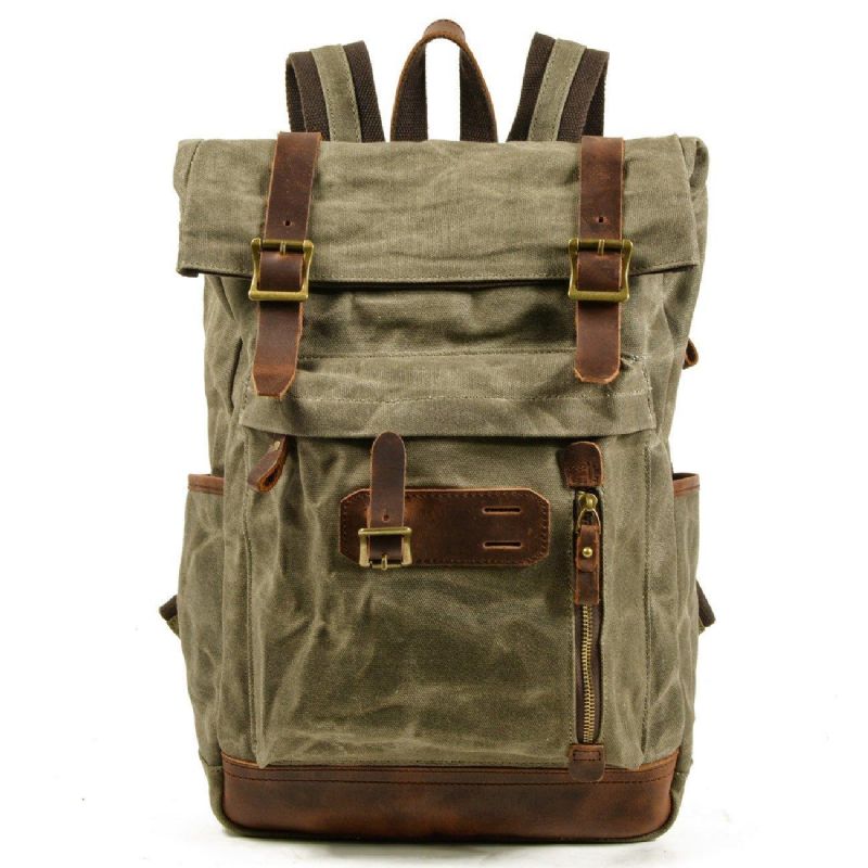 Rolltop-rucksack Aus Gewachstem Canvas Im Vintage-stil Mit Laptop-hülle