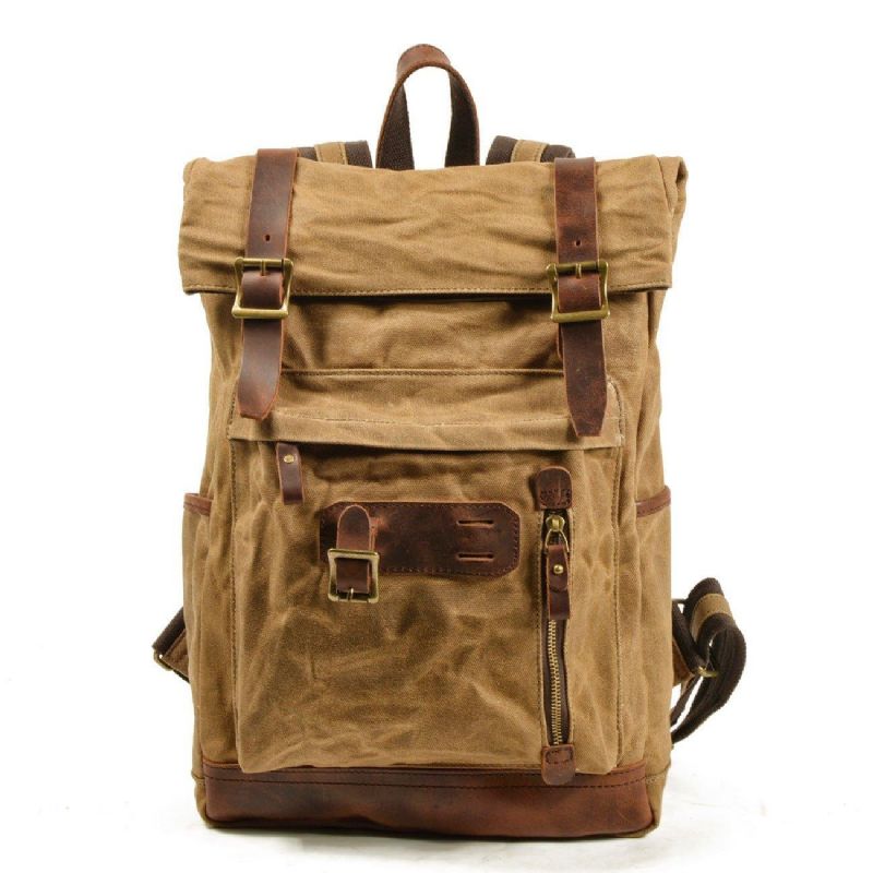 Rolltop-rucksack Aus Gewachstem Canvas Im Vintage-stil Mit Laptop-hülle