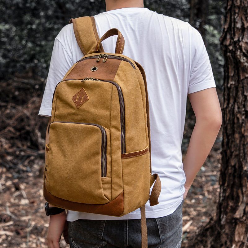 Rucksack Aus Gewachstem Canvas Für 15-zoll-laptop Mit Genarbtem Leder