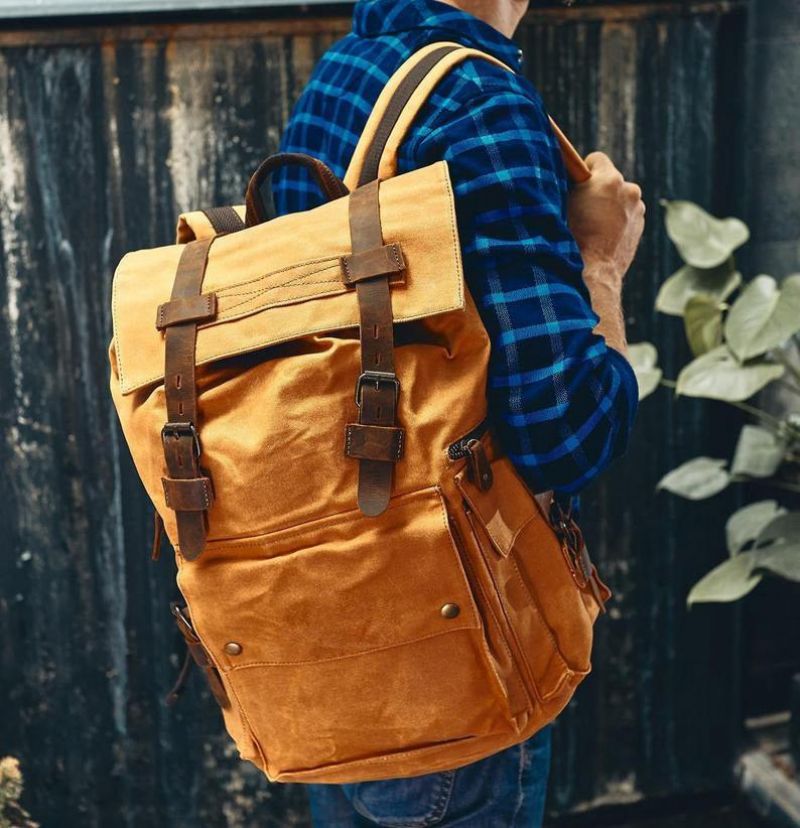 Rucksack Aus Gewachstem Canvas Für Herren Im Vintage-stil