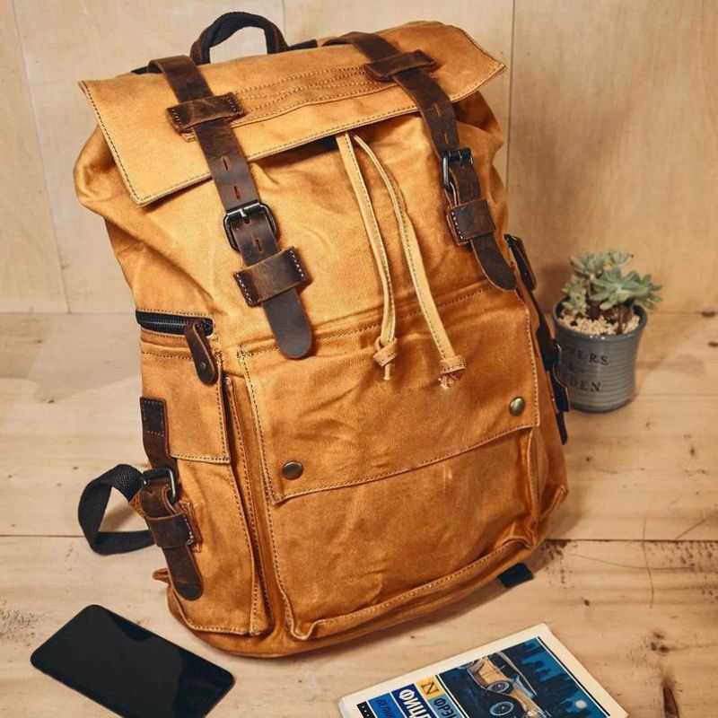 Rucksack Aus Gewachstem Canvas Für Herren Im Vintage-stil