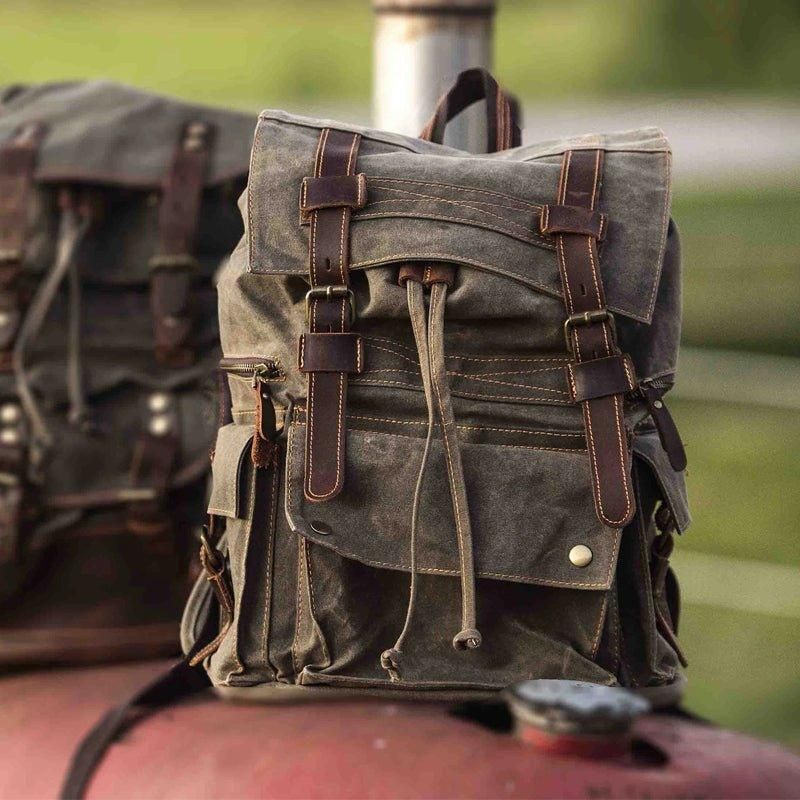 Rucksack Aus Gewachstem Canvas Für Herren Im Vintage-stil