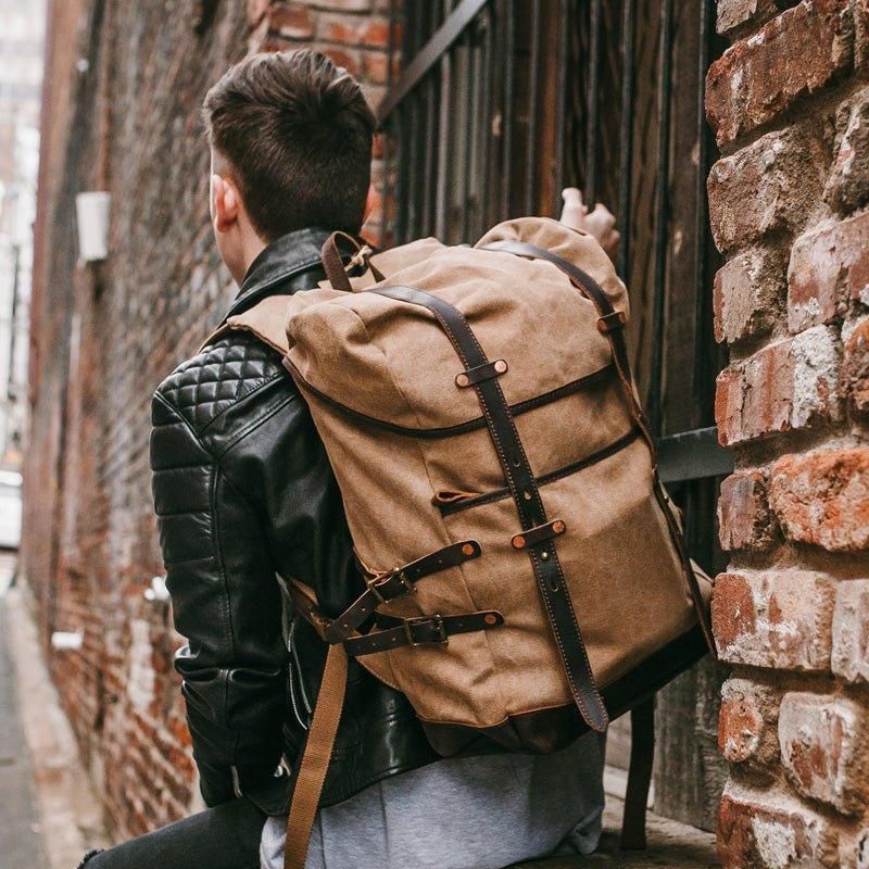 Rucksack Aus Gewachstem Canvas Für Herren Im Vintage-stil