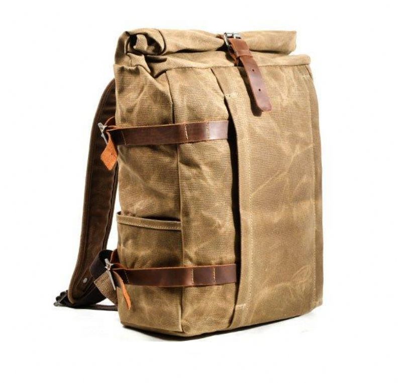 Rucksack Aus Gewachstem Canvas Für Herren Im Vintage-stil Mit Rollverschluss