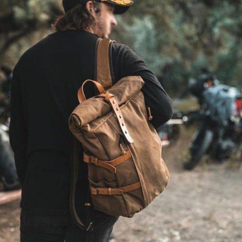 Rucksack Aus Gewachstem Canvas Für Herren Im Vintage-stil Mit Rollverschluss