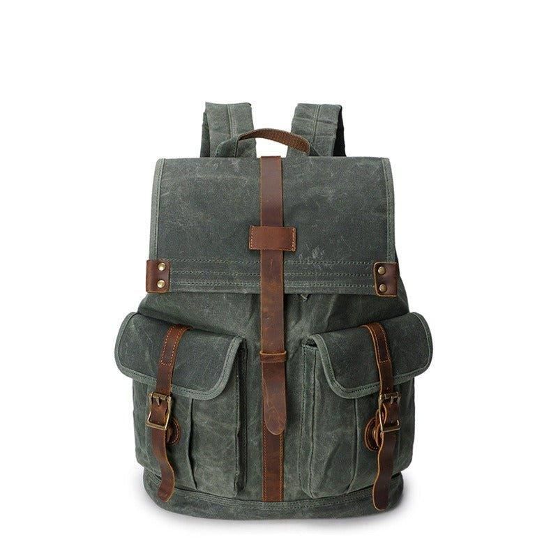 Rucksack Aus Gewachstem Canvas Mit Fronttaschen