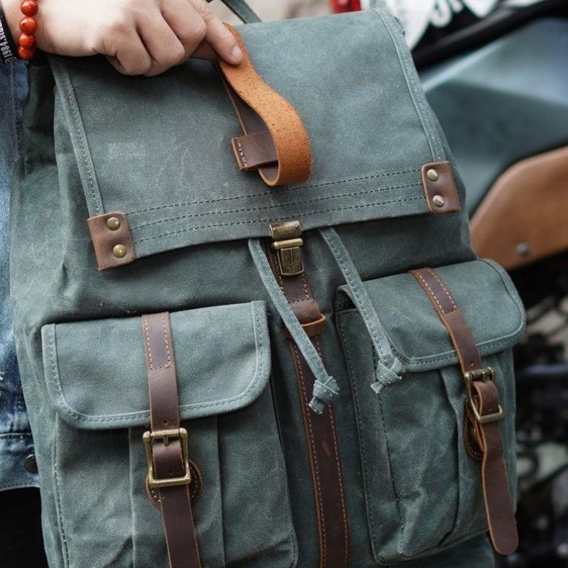 Rucksack Aus Gewachstem Canvas Mit Fronttaschen