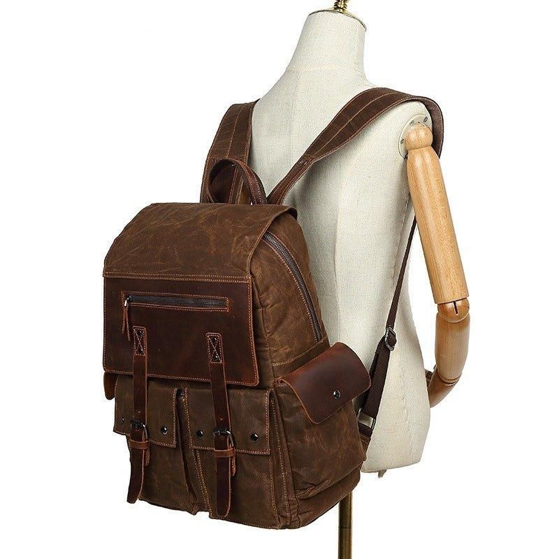 Rucksack Aus Gewachstem Canvas Mit Seitentaschen