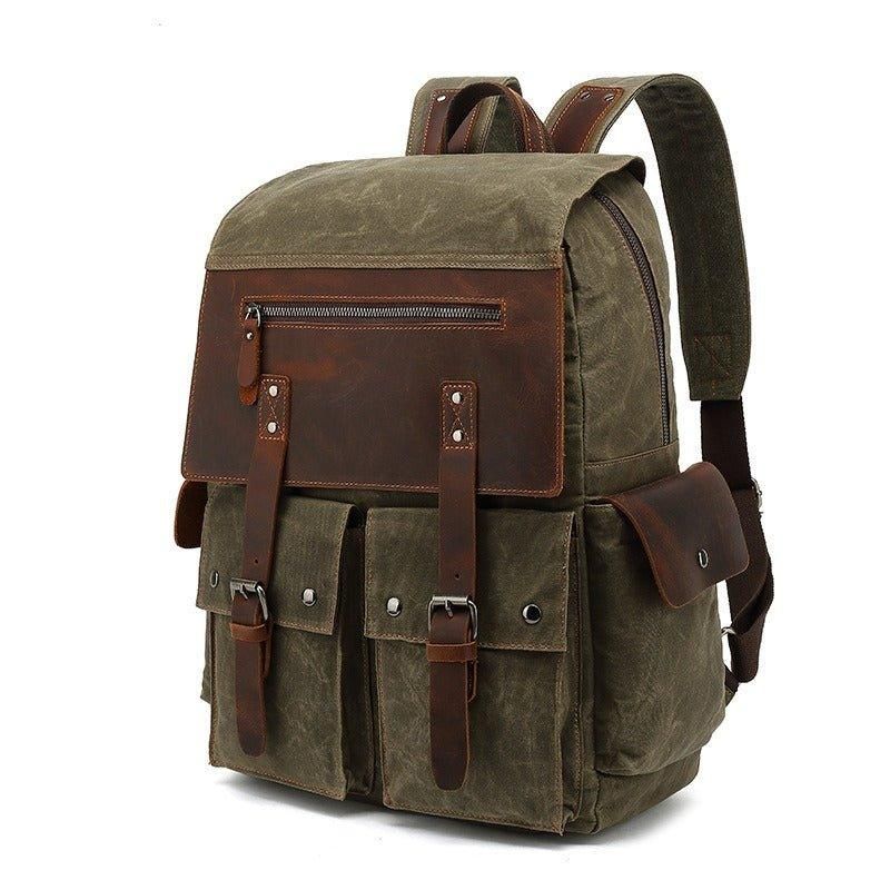 Rucksack Aus Gewachstem Canvas Mit Seitentaschen