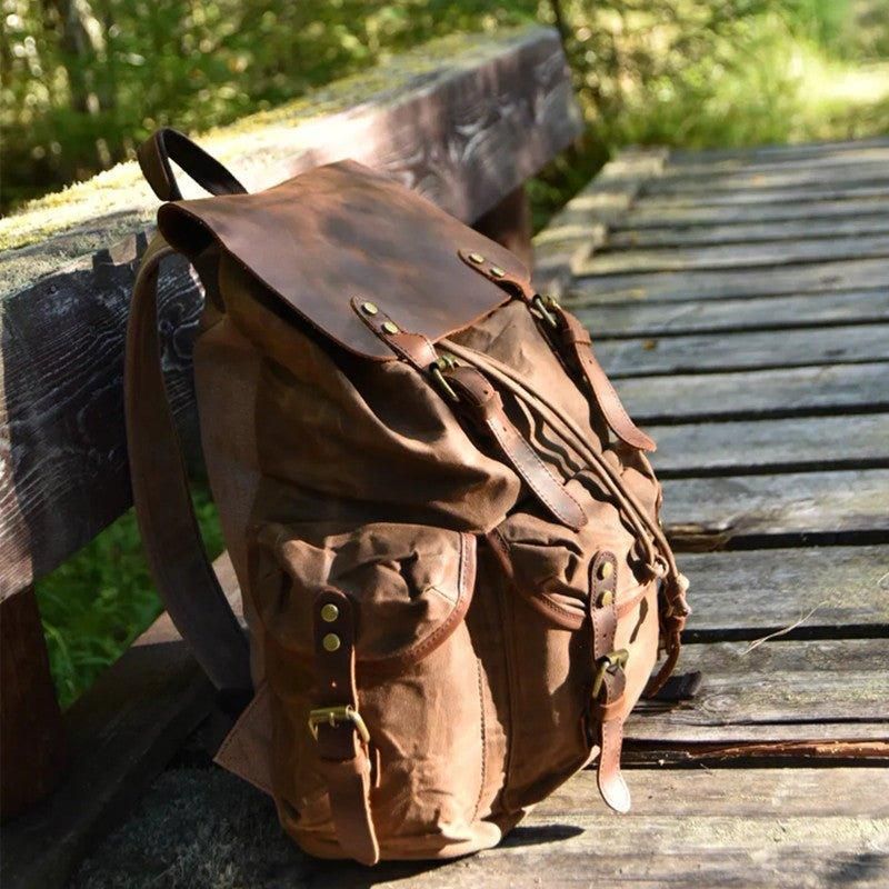 Rucksack Aus Gewachstem Canvas Und Leder Für Herren