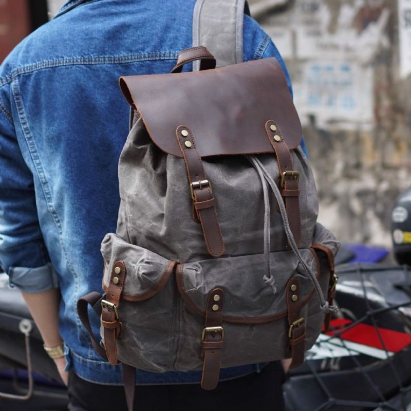 Rucksack Aus Gewachstem Canvas Und Leder Für Herren