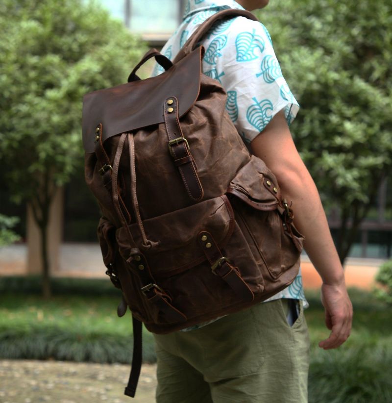 Rucksack Aus Gewachstem Canvas Und Leder Für Herren