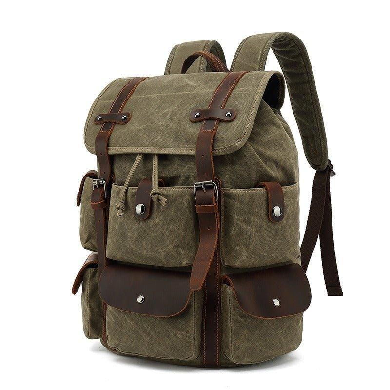 Rucksack Aus Leder Und Canvas Für Herren Mit Laptop-hülle