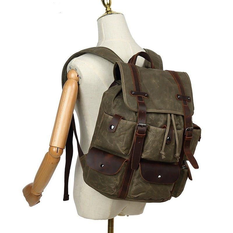 Rucksack Aus Leder Und Canvas Für Herren Mit Laptop-hülle