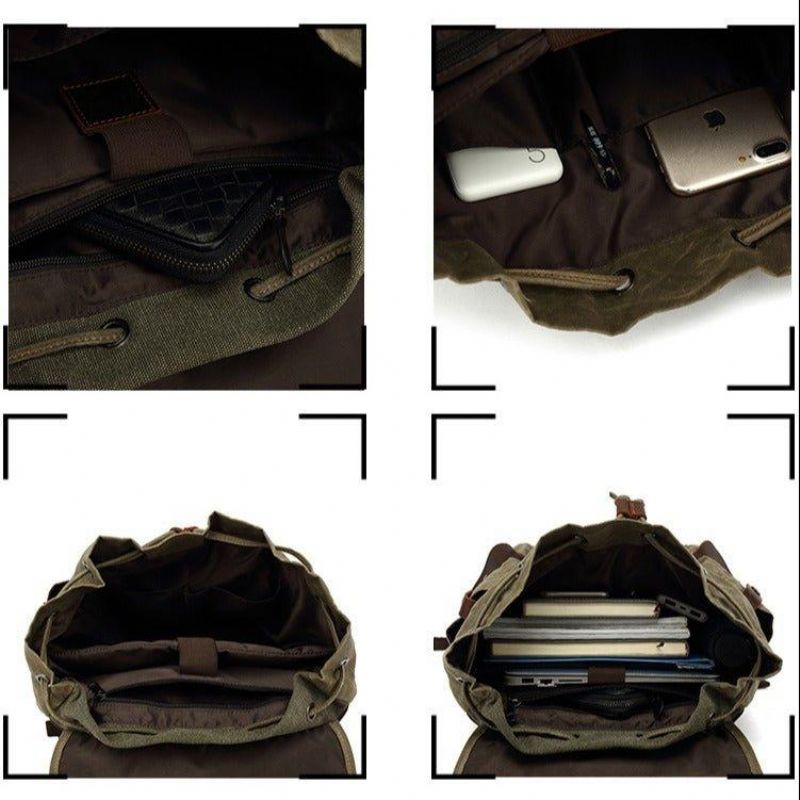 Rucksack Aus Leder Und Canvas Für Herren Mit Laptop-hülle