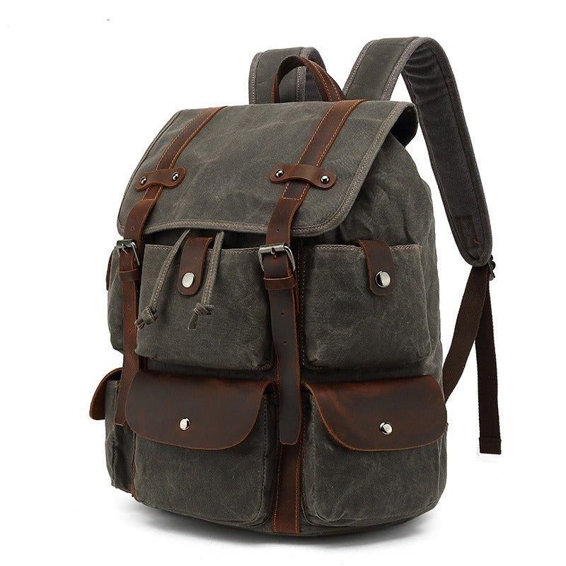 Rucksack Aus Leder Und Canvas Für Herren Mit Laptop-hülle