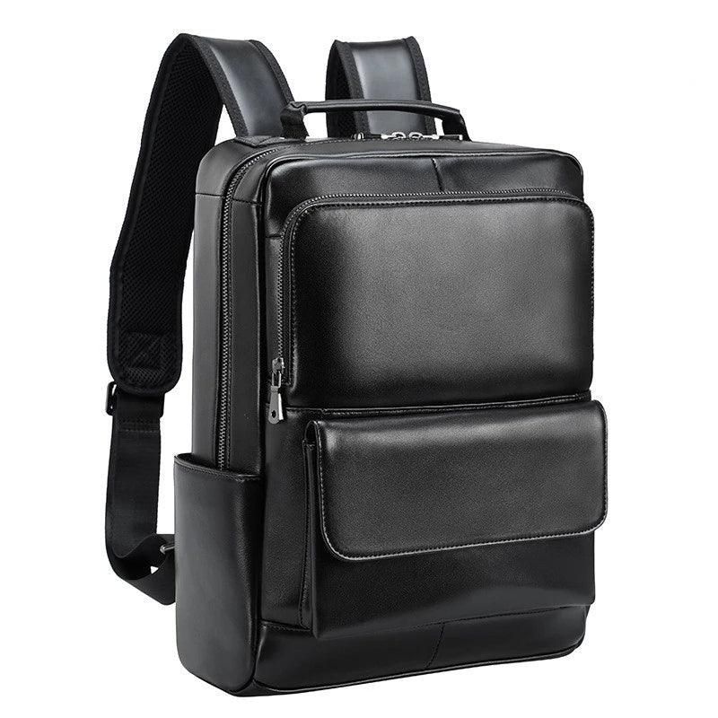 Schwarzer 14-zoll-laptoprucksack Aus Leder