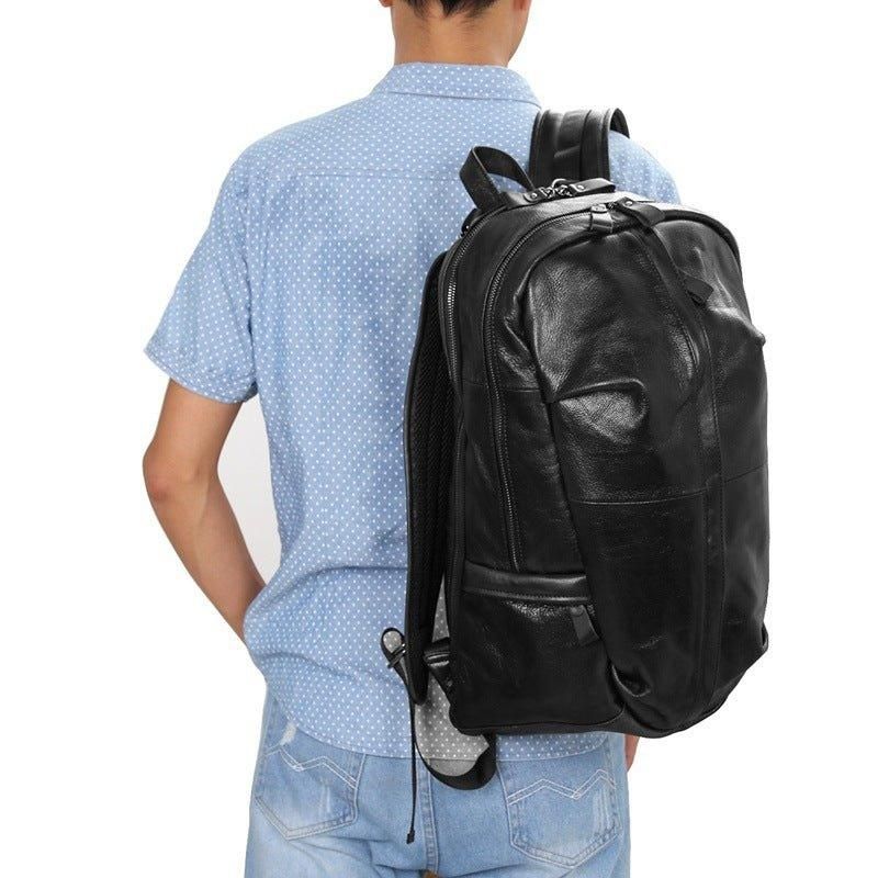 Schwarzer Ziegenlederrucksack Für Herren