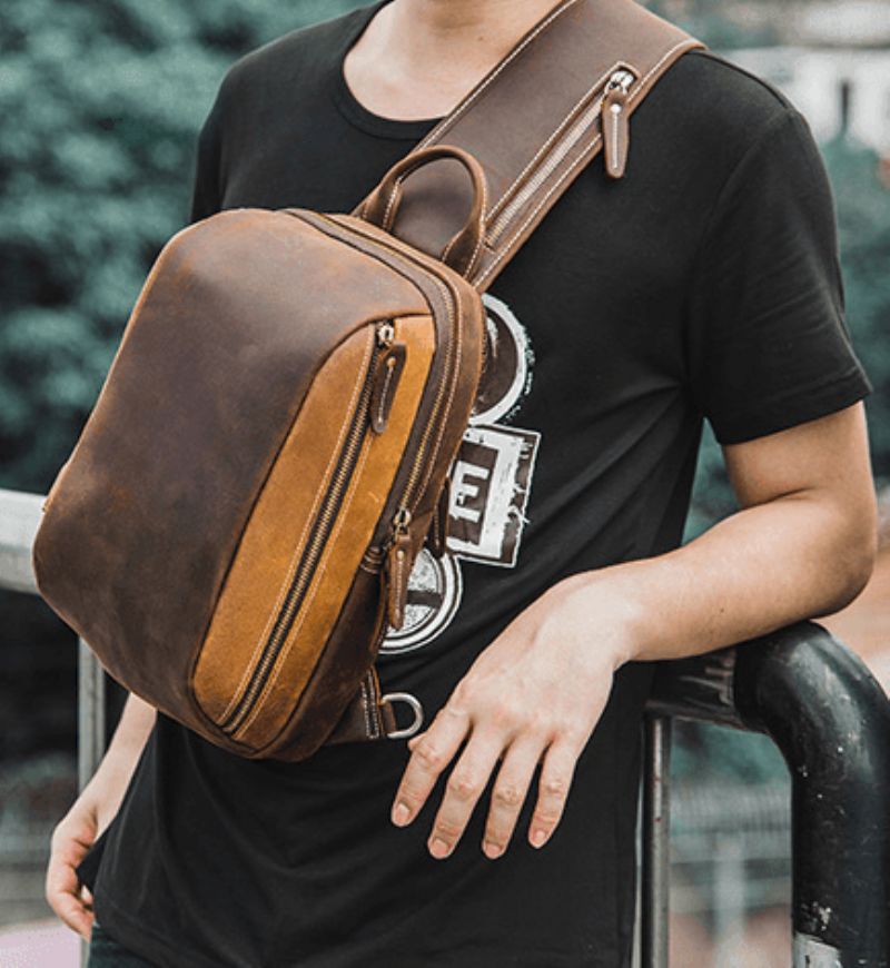 Sling Bag Aus Leder Für Herren Braun