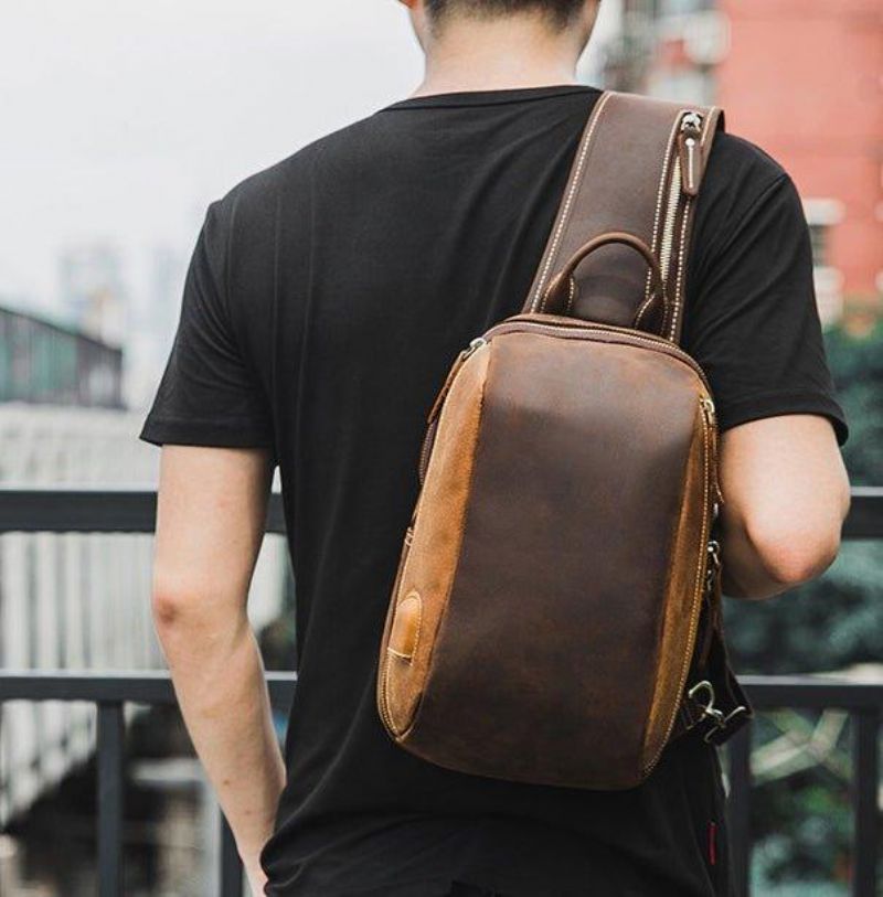 Sling Bag Aus Leder Für Herren Braun