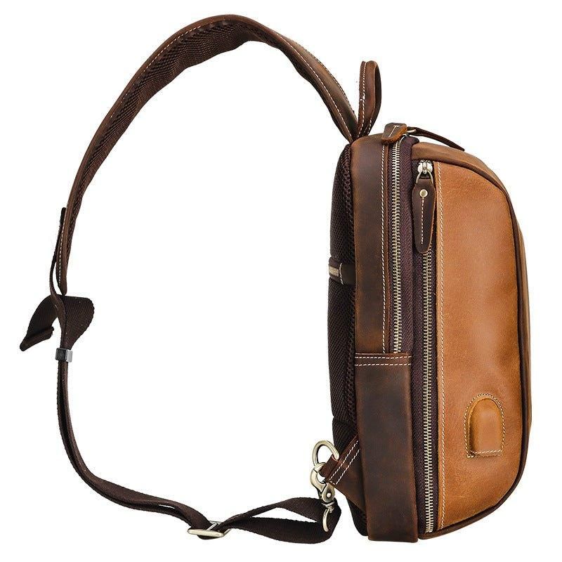 Sling Bag Aus Leder Für Herren Braun