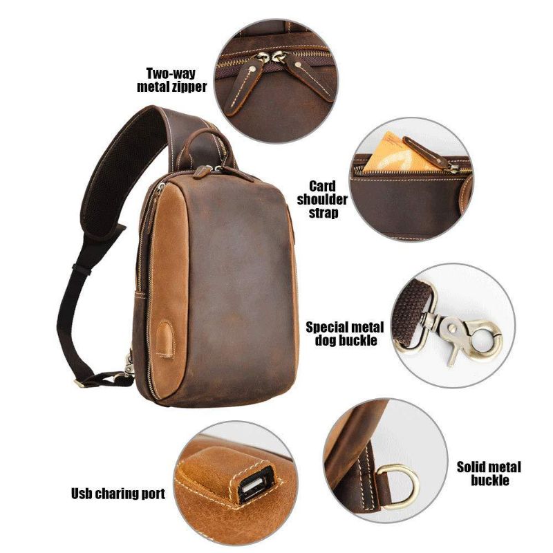 Sling Bag Aus Leder Für Herren Braun