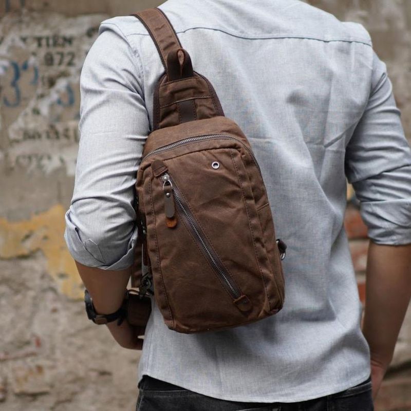 Sling-rucksack Umhängetasche Aus Gewachstem Canvas Für Herren