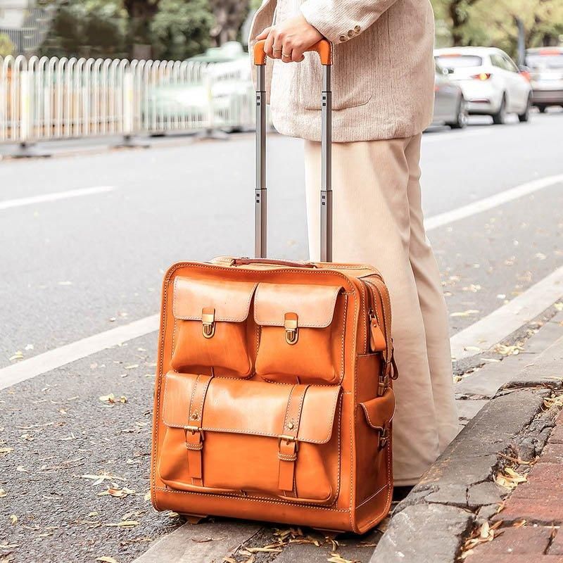 Trolley-koffer Aus Leder Auf Rädern Im Vintage-stil 22 Zoll