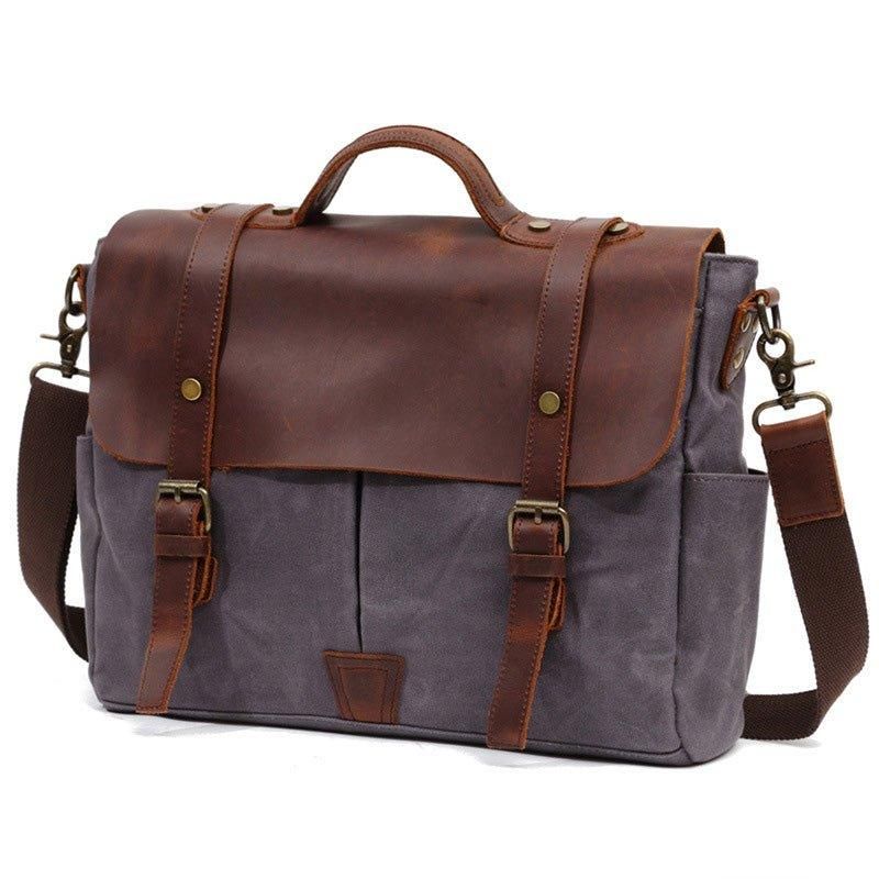 Umhänge-laptoptasche Aus Canvas Und Leder Für Herren