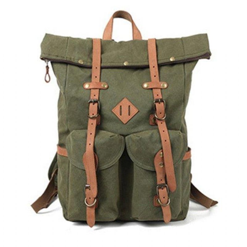 Vintage-canvas-rucksack Aus Leder Für Herren