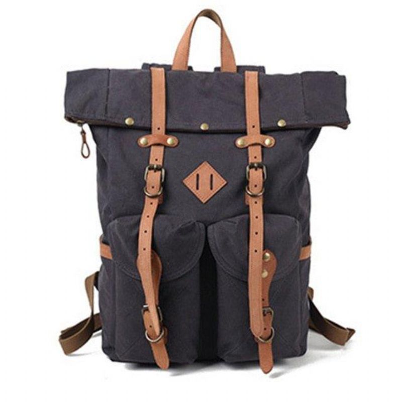 Vintage-canvas-rucksack Aus Leder Für Herren