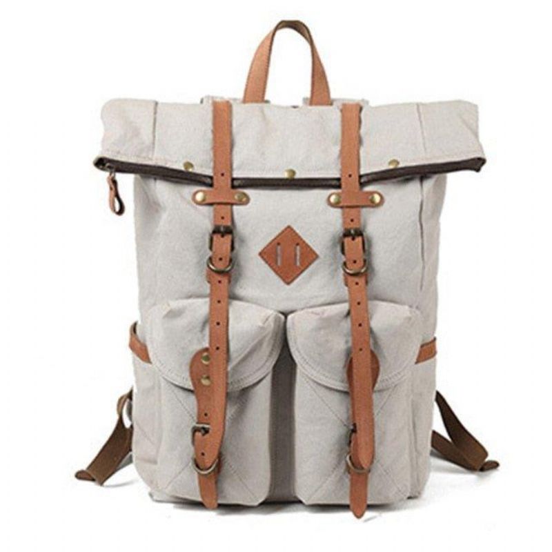 Vintage-canvas-rucksack Aus Leder Für Herren