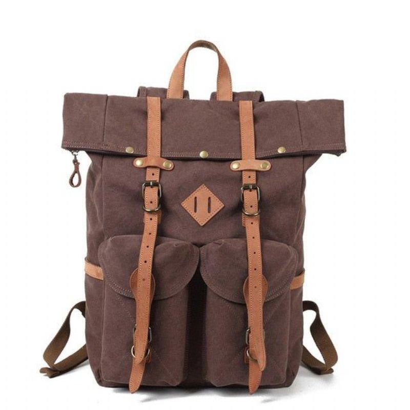 Vintage-canvas-rucksack Aus Leder Für Herren