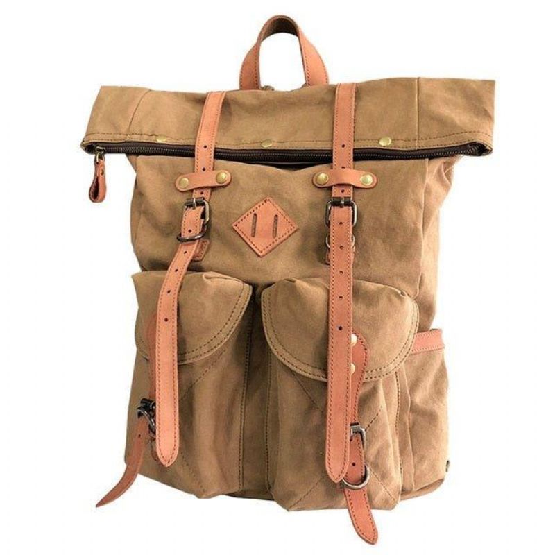 Vintage-canvas-rucksack Aus Leder Für Herren