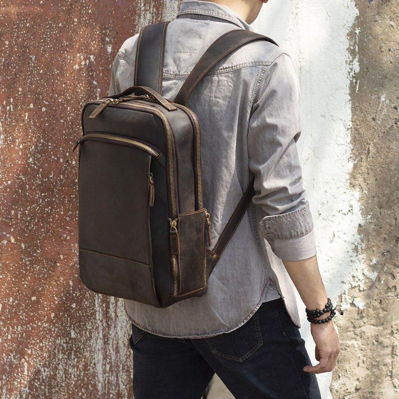 Vintage Herren Lederrucksack Für Laptop