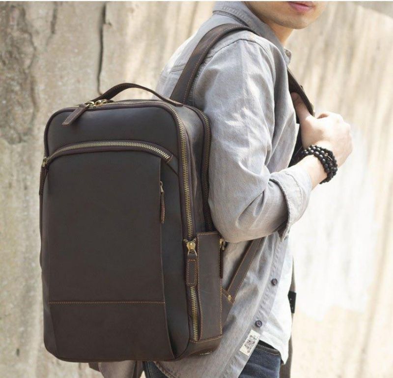 Vintage Herren Lederrucksack Für Laptop