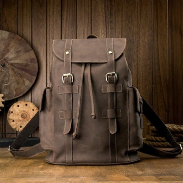 Vintage Herren Lederrucksack Mit Kordelzug Für Reisen