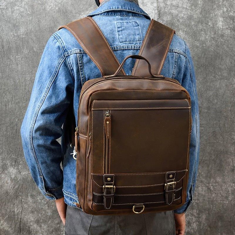 Vintage-laptoprucksack Aus Leder Für Herren