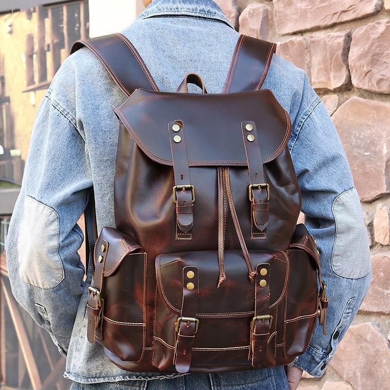 Vintage-lederrucksack Für Herren 17-zoll-laptop