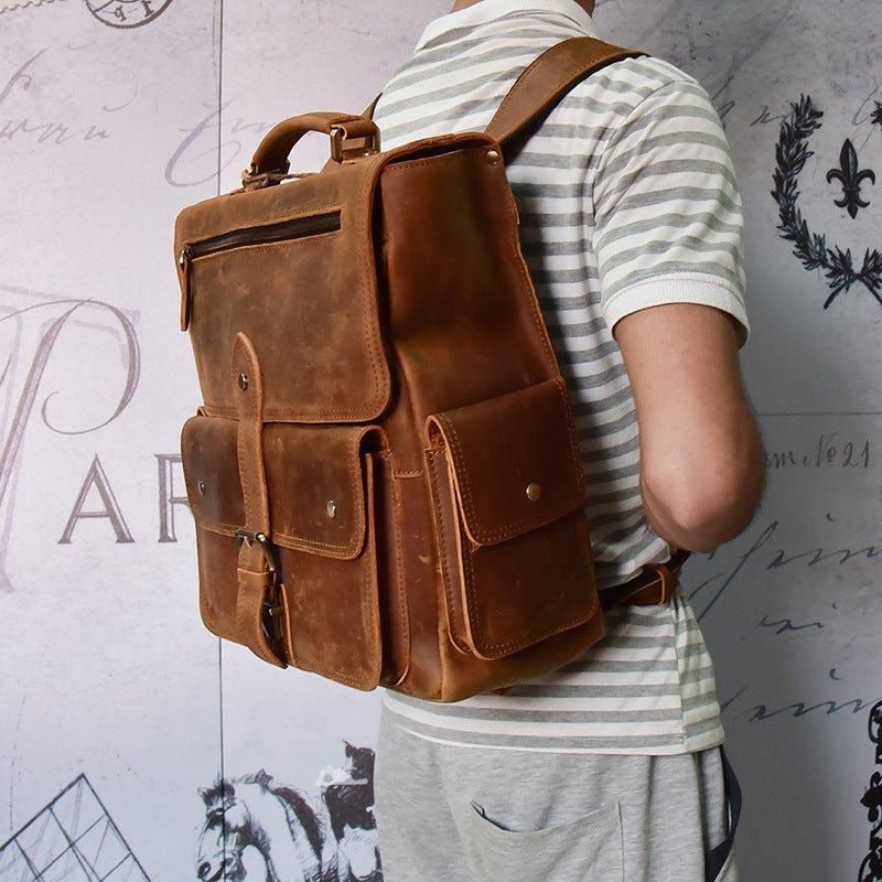 Vintage-lederrucksack Für Herren Die Arbeit