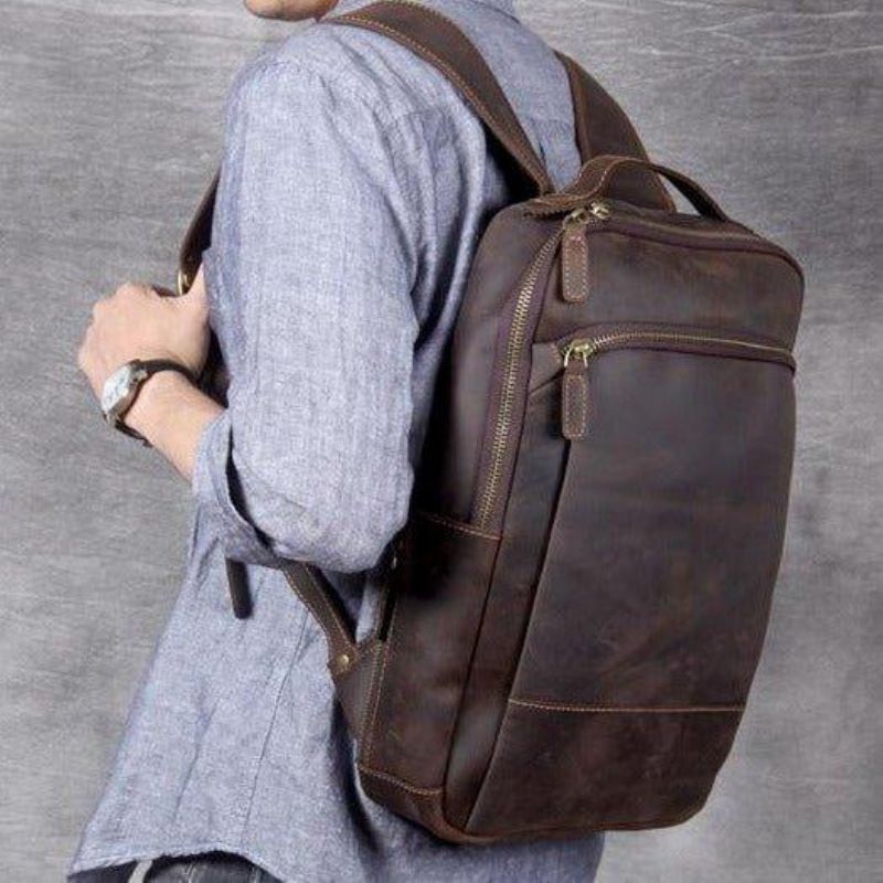 Vintage Lederrucksack Für Herren Laptop