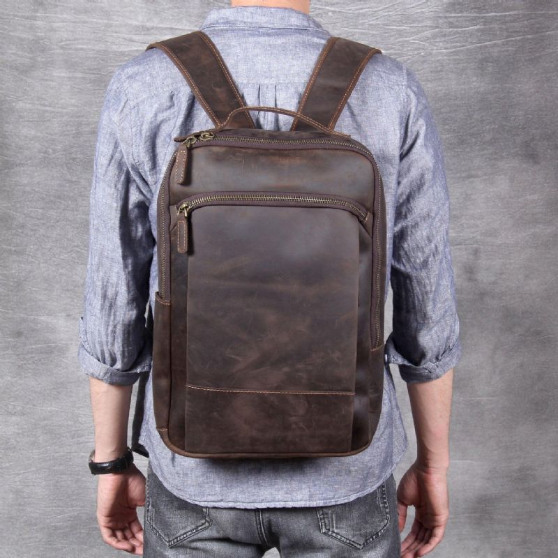 Vintage Lederrucksack Für Herren Laptop