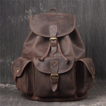 Vintage Lederrucksack Mit Kordelzug Für Herren