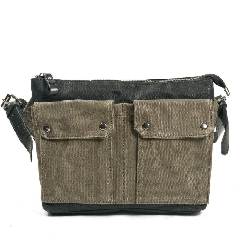 Vintage Messenger Bag Aus Gewachstem Canvas Farbblock