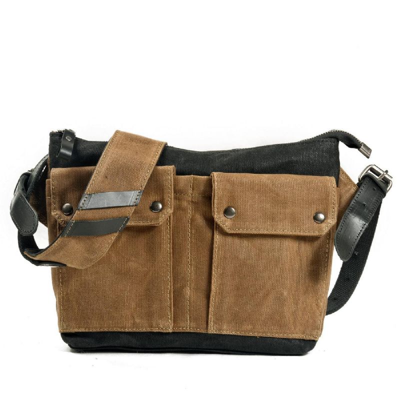 Vintage Messenger Bag Aus Gewachstem Canvas Farbblock