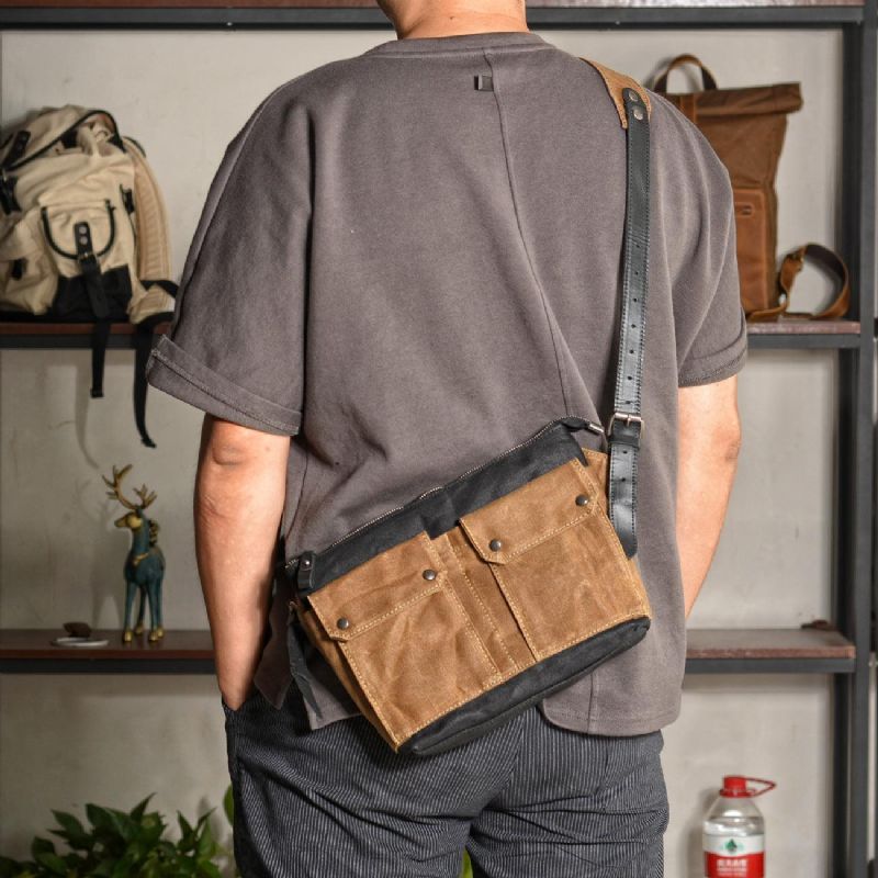 Vintage Messenger Bag Aus Gewachstem Canvas Farbblock