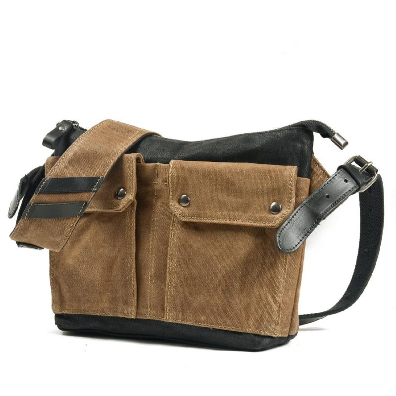 Vintage Messenger Bag Aus Gewachstem Canvas Farbblock