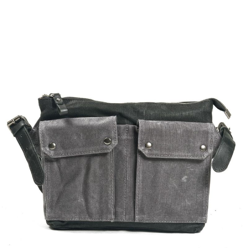 Vintage Messenger Bag Aus Gewachstem Canvas Farbblock